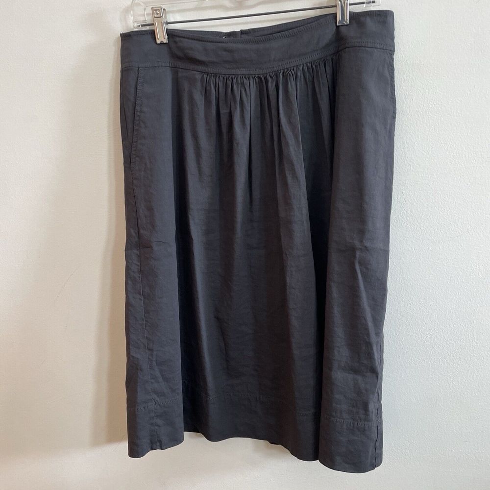 EILEEN FISHER Italian Linen Blend Midi Skirt Women's M Gray Pocket EUC